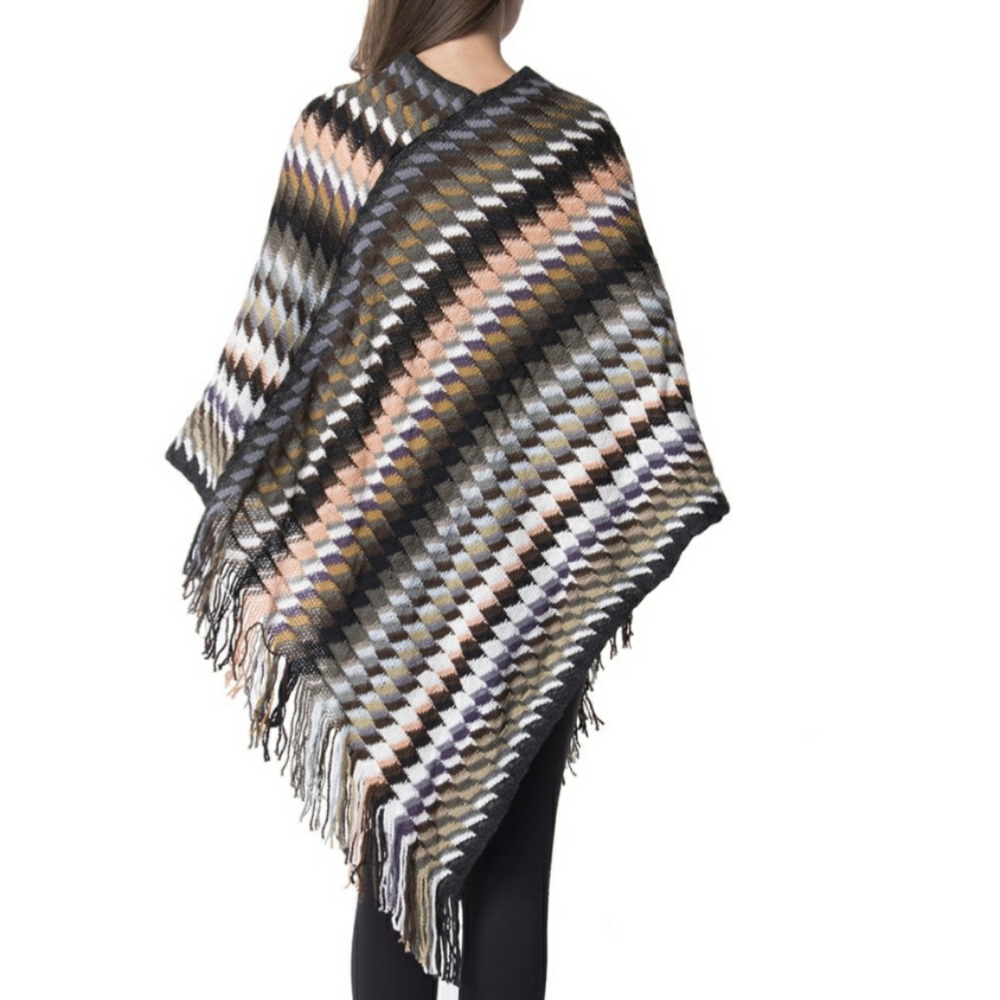 Multi Color Geometric Pattern Poncho - Picture 3 of 5